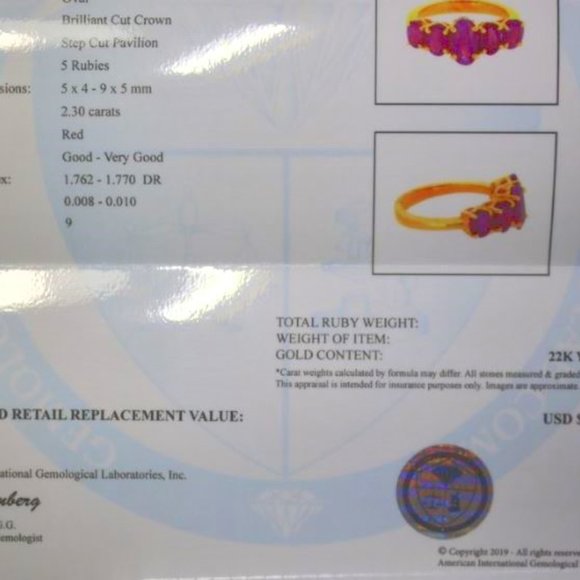 Burmese Ruby 2.30ct Solid 22K Multistone Gold Ring - Picture 5 of 9